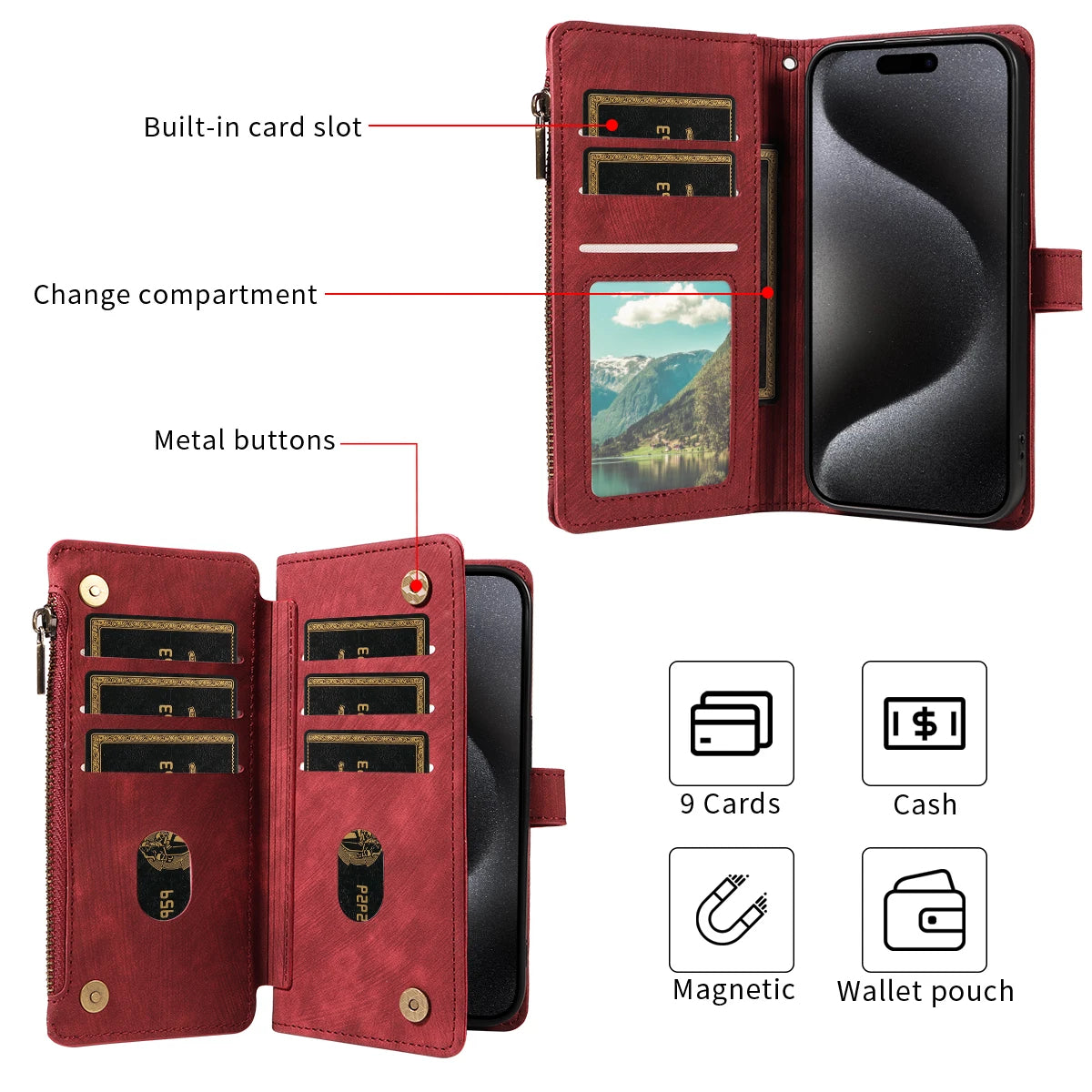 Wallet Leather Flip  Cases For iPhone Models