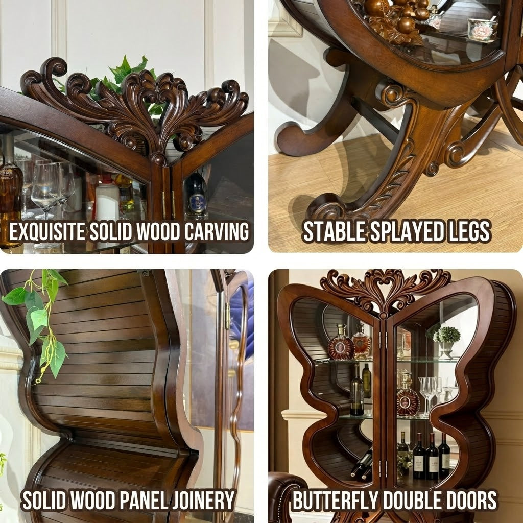 Butterfly Wing Wooden Wine Cabinet