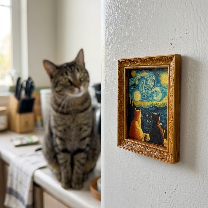Cat on Canvas Mini Frame Fridge Magnet