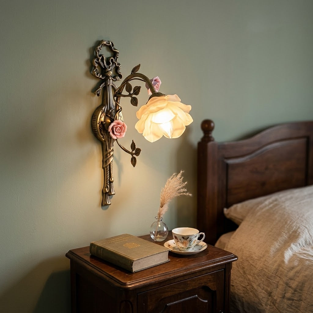 Lantern Garden Vintage Copper Flower Wall Lamp