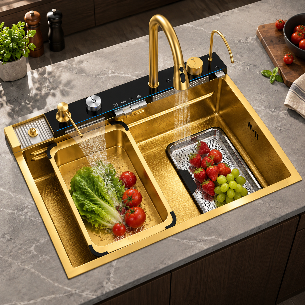 Golden Flow Waterfall Kitchen Workstation Sink