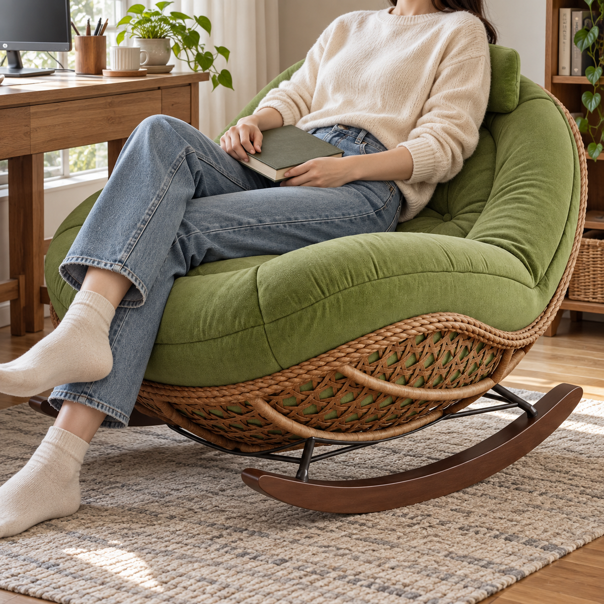 Intreccio Curved Rattan Cushioned Rocking Chair