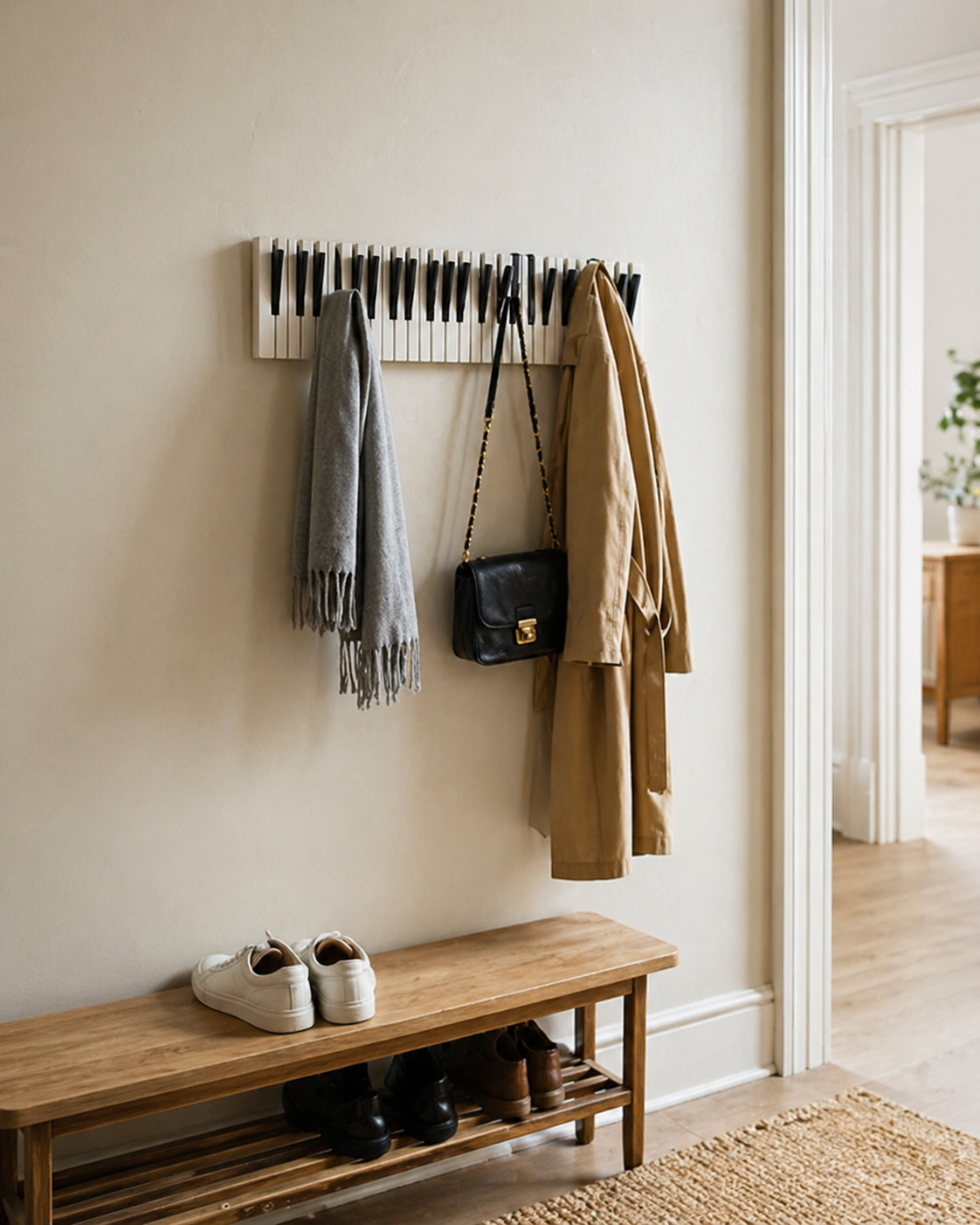 Wooden Piano Keys Coat Rack