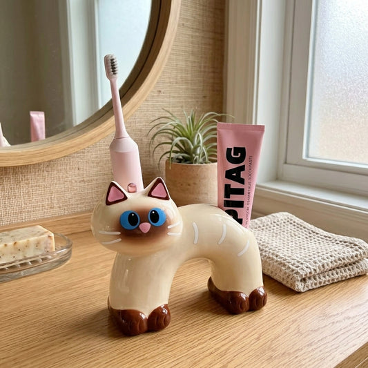 Sassy Cat Ceramic Toothbrush Holder