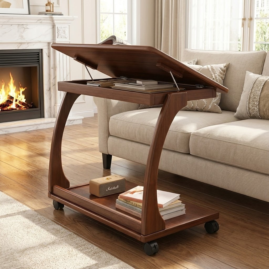 Italian Style Rolling Lift-Top Coffee Table