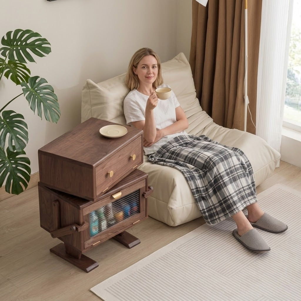 Nordic Walnut Robot Bedside Cabinet
