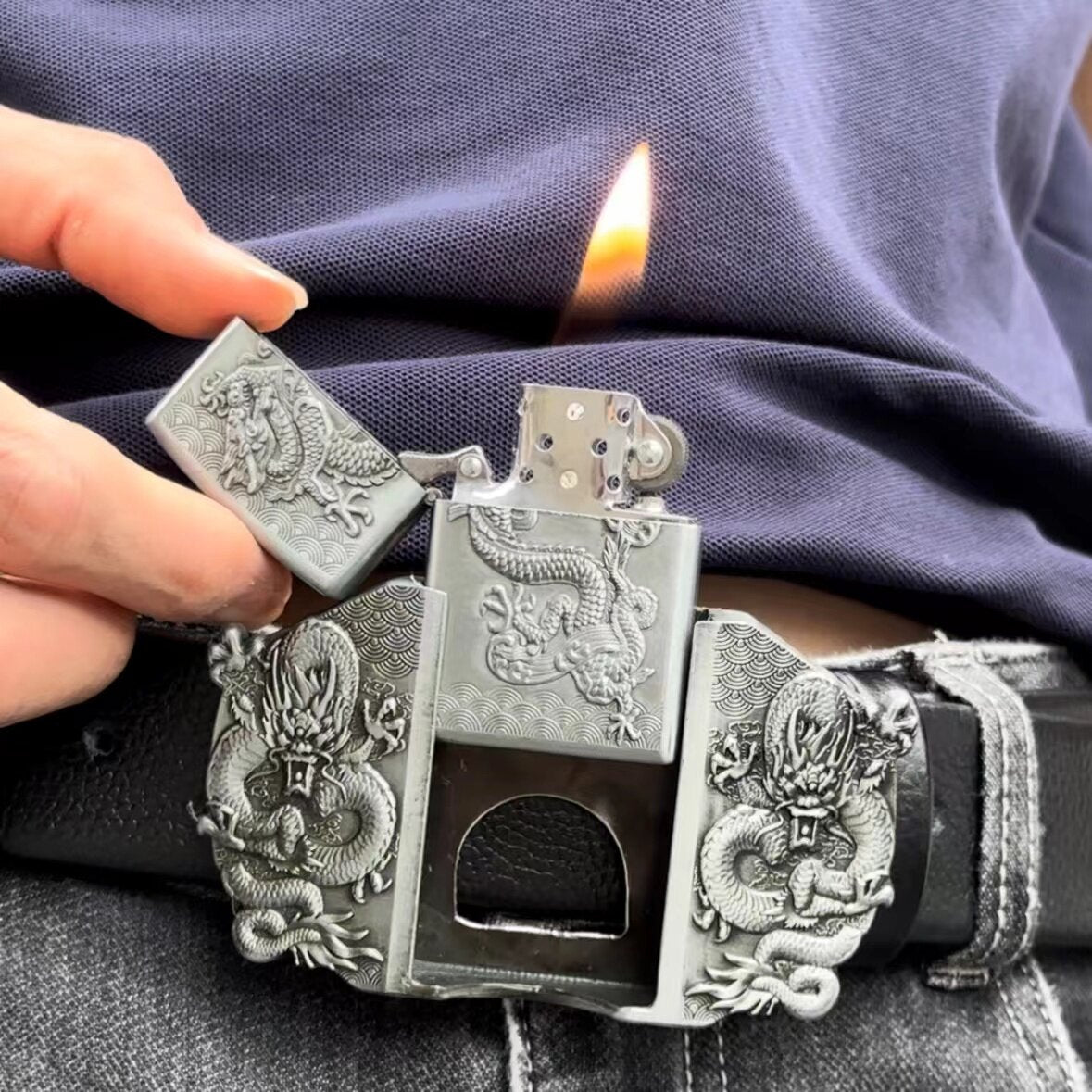 Kerosene Lighter Metal Buckle Belt
