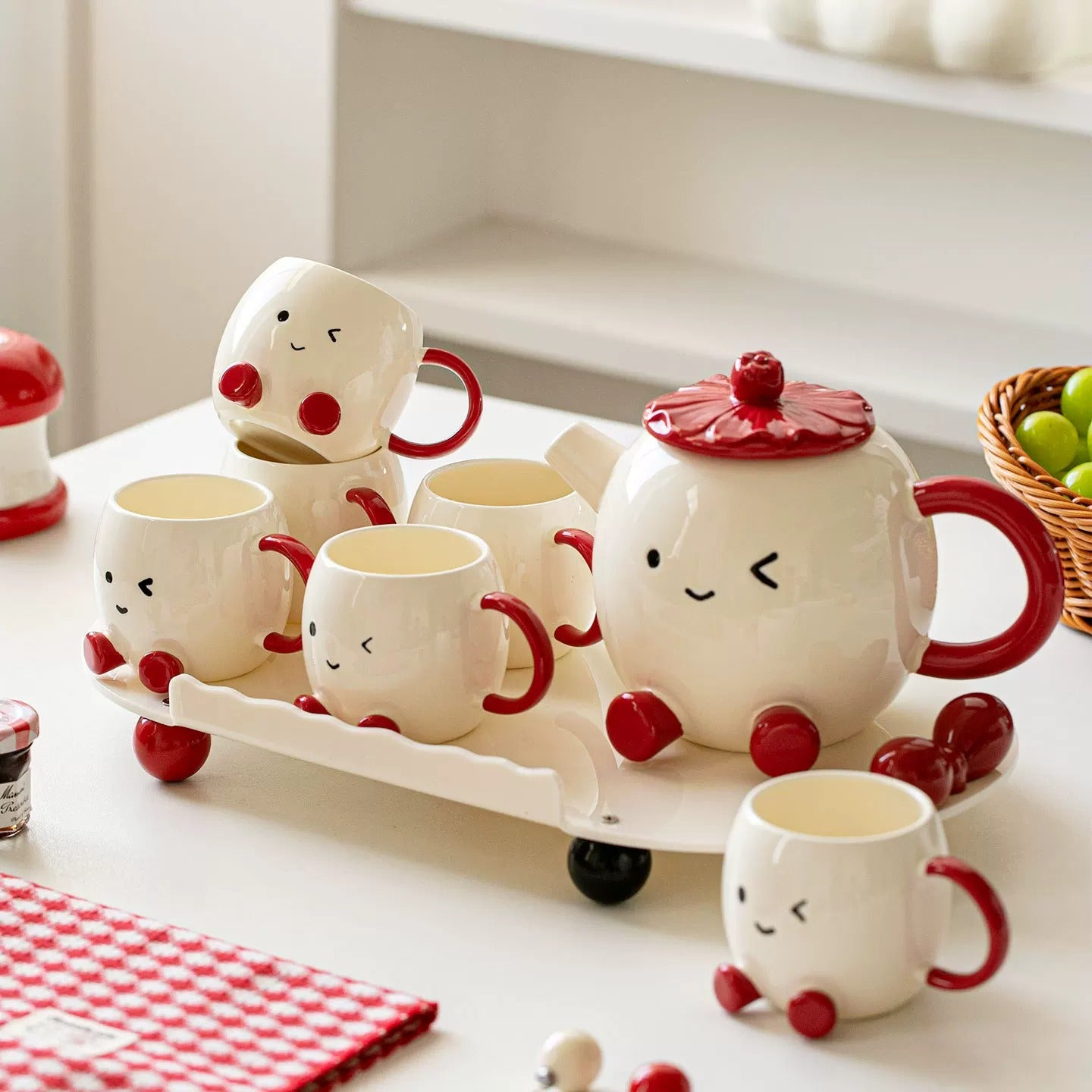 Blushing Face Cute Ceramic Tea Set Gift Box
