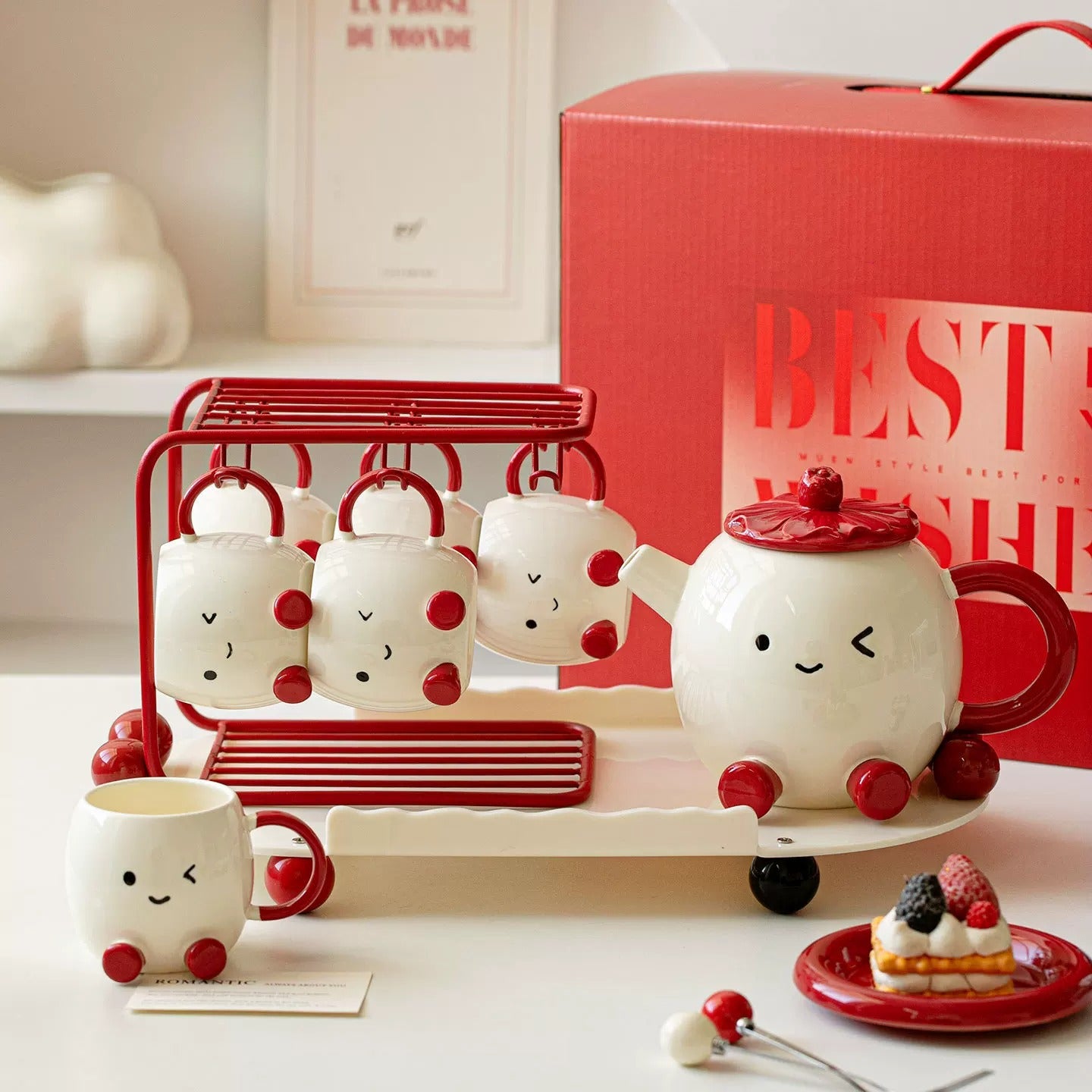 Blushing Face Cute Ceramic Tea Set Gift Box