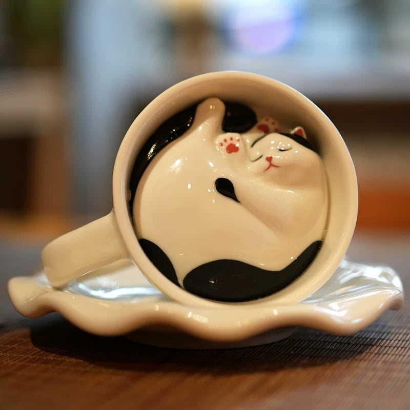 Sleeping Cat Surprise Bottom Ceramic Coffee Mug