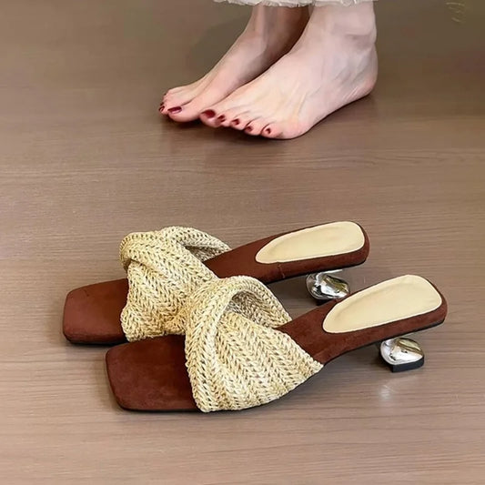 Breeze Mule Knit Square Toe Heeled Sandals