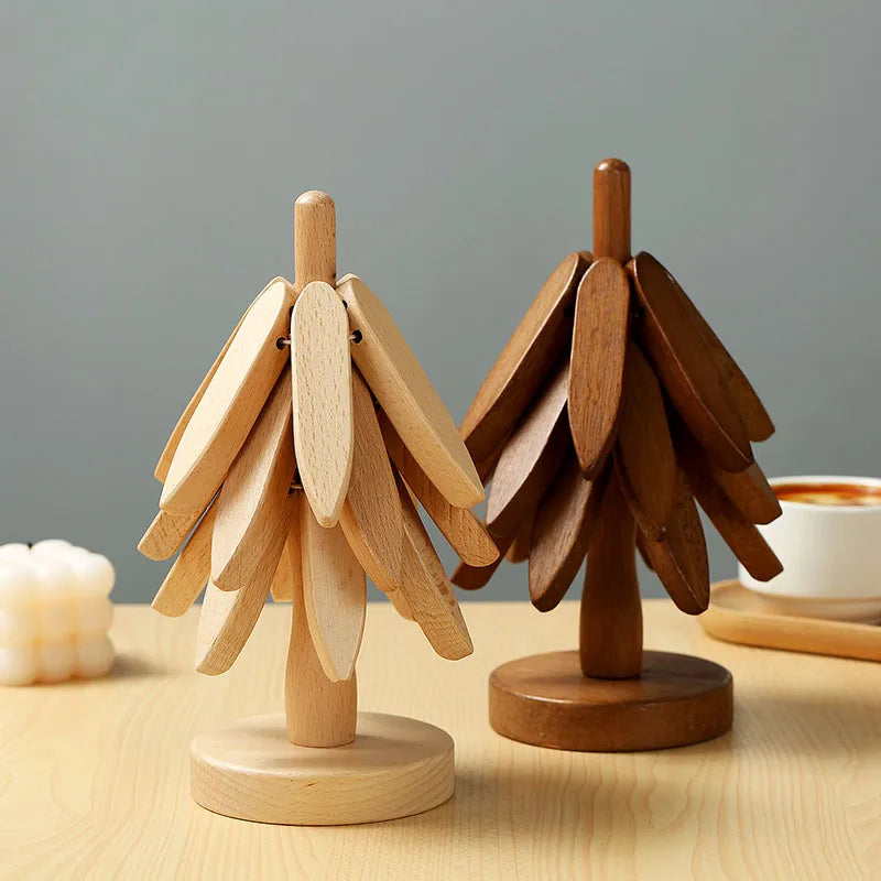 Wooden Tree Heat Resistant Coaster Set