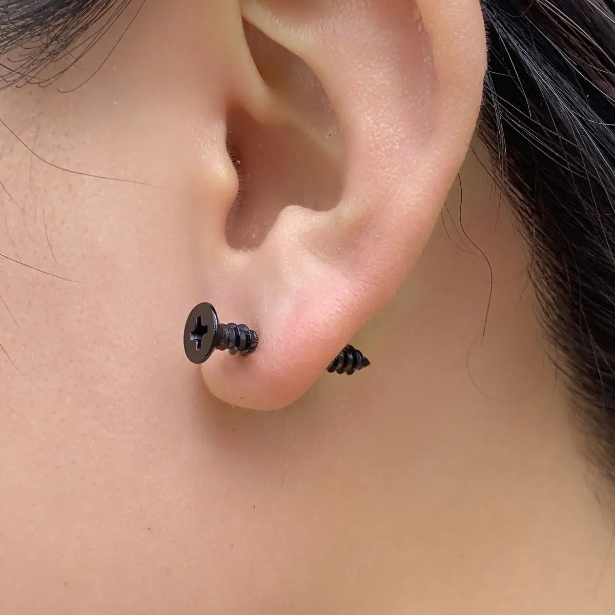 Realistic Screw Industrial Steel Earrings