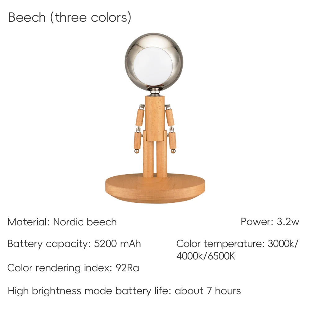 Lunar Robot Astronaut Wooden Table Lamp