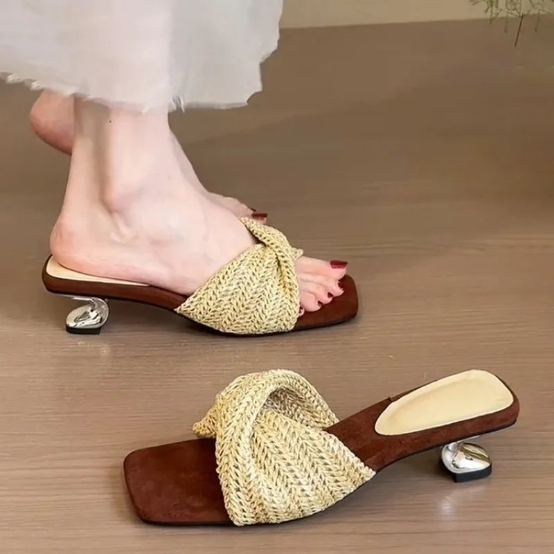 Breeze Mule Knit Square Toe Heeled Sandals