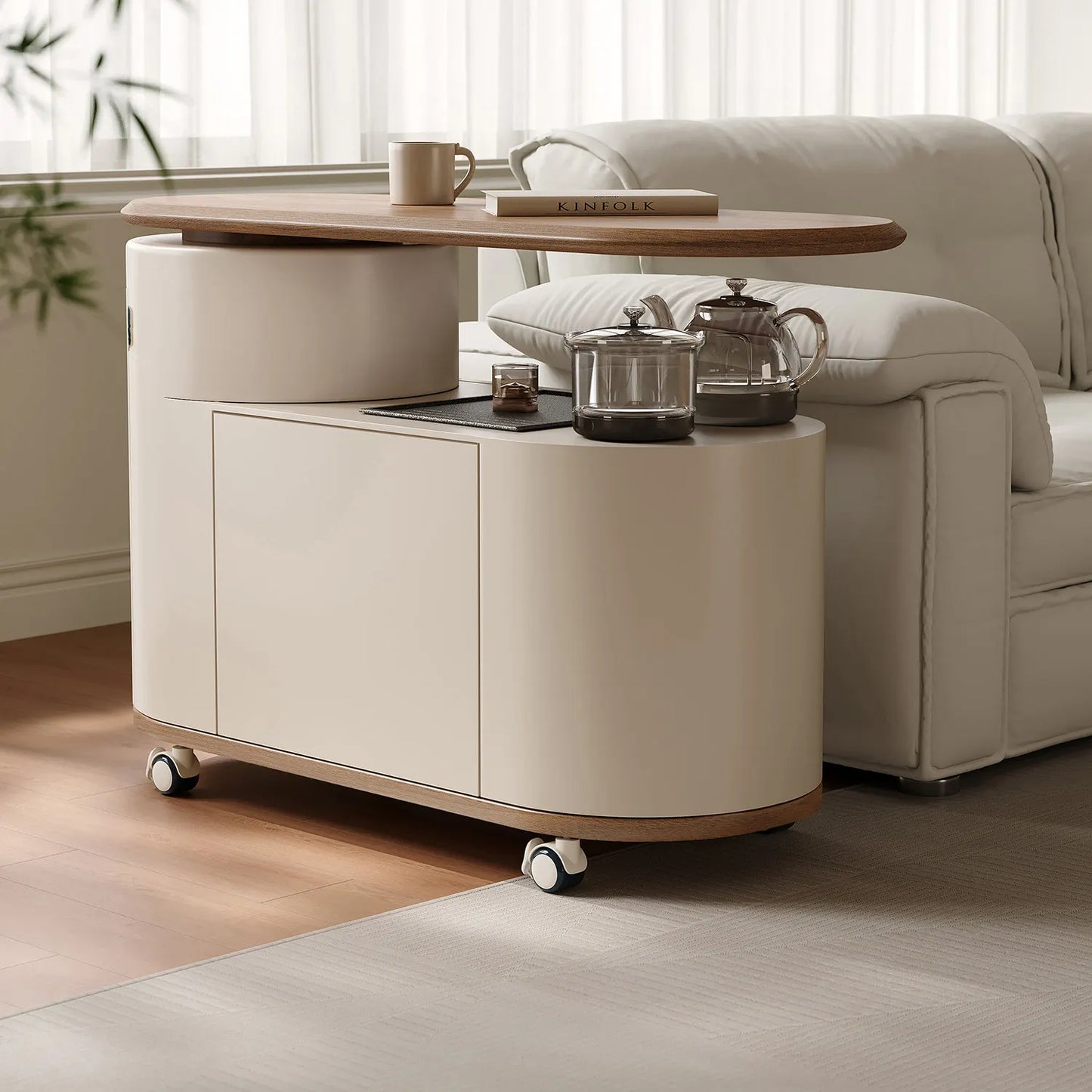 Nordic Curved Lift Top Mobile Coffee Table