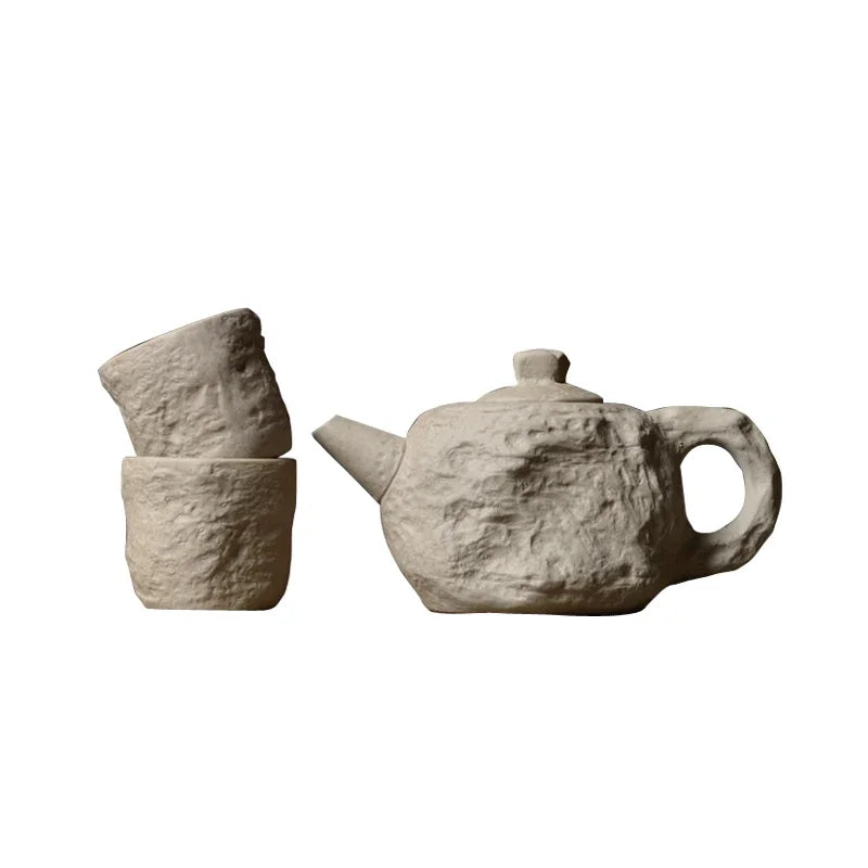 Artisan Rustic Stone Texture Teapot Set