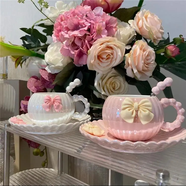 Pastel Bowknot Ribbed Teacup