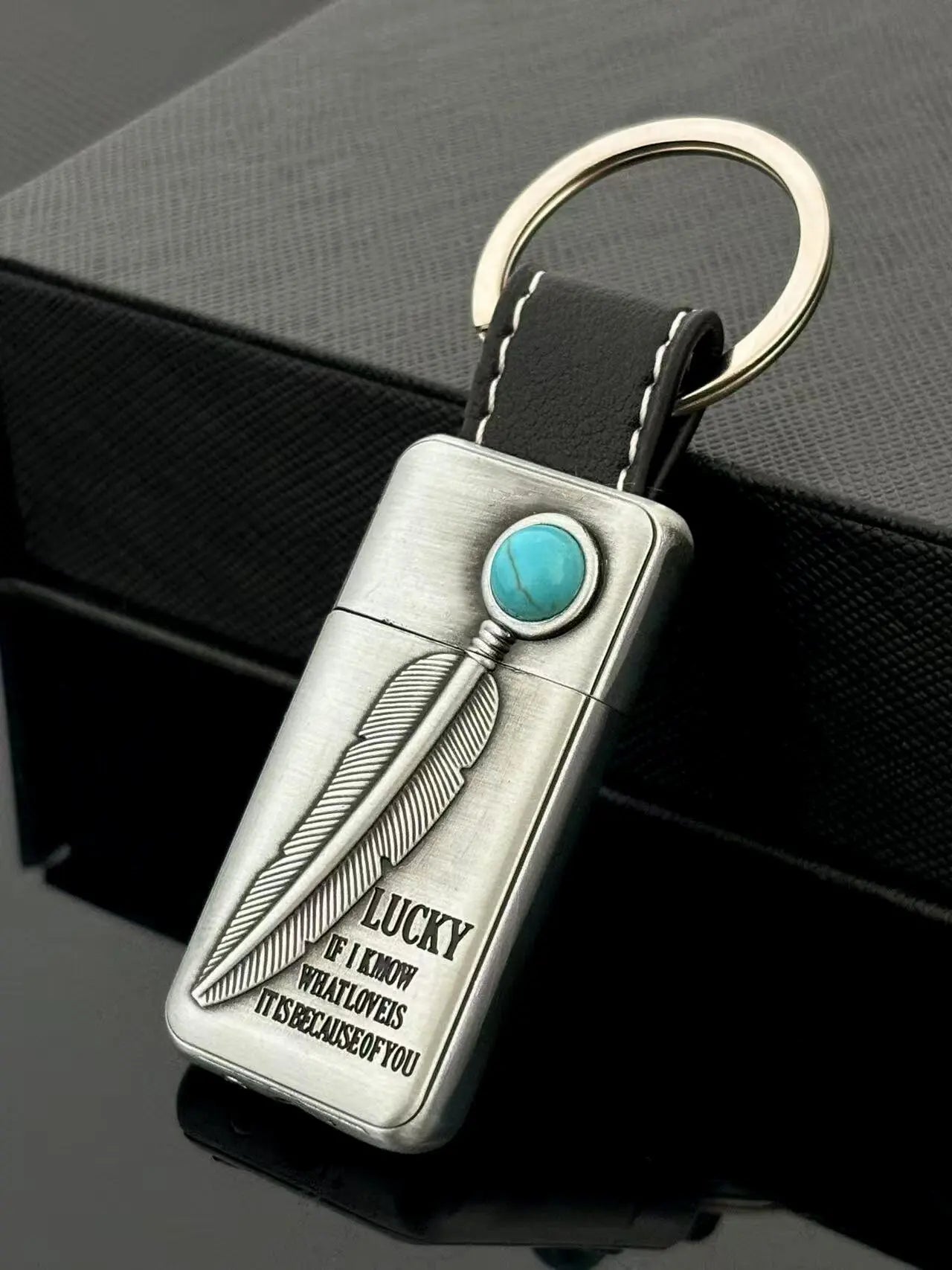 Turquoise Stone Vintage Metal Keychain Lighter