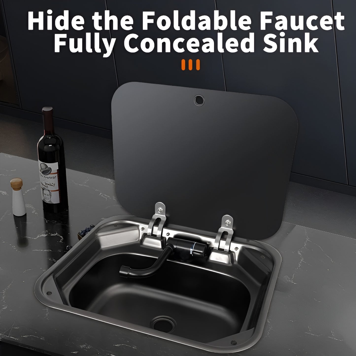 Hidden Foldable Faucet Stainless Steel Kitchen Sink