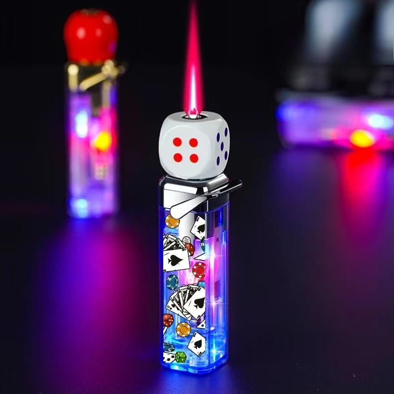 Rotating Dice Head LED Jet Flame Lighter
