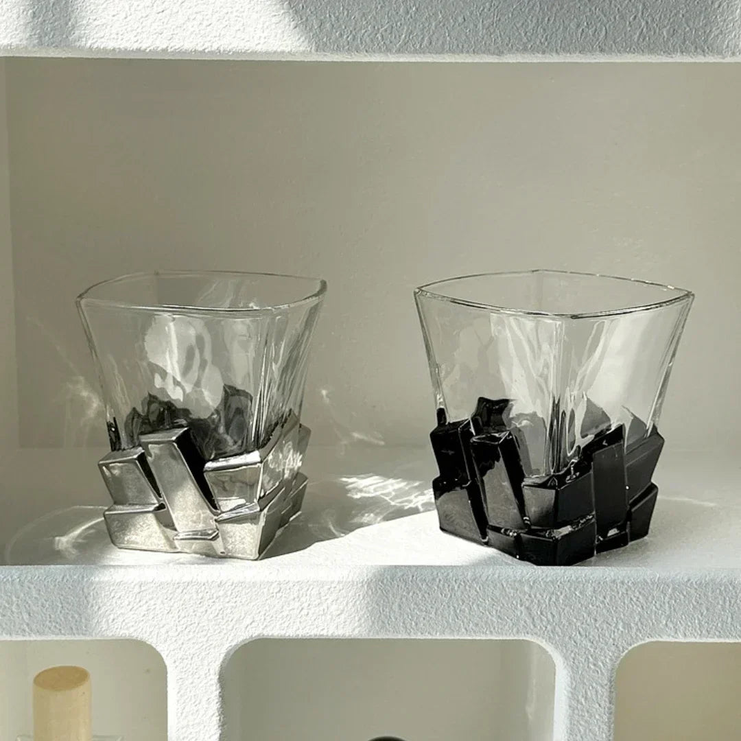 Geometric Onyx Base Glass Cup