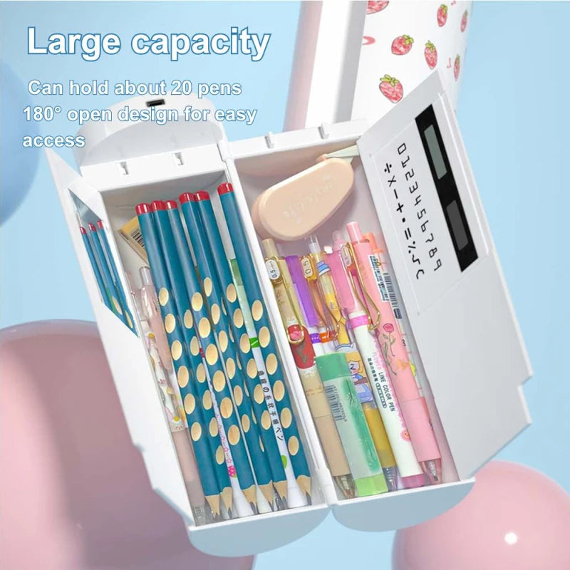 Fingerprint Lock Double Layer Cylindrical Pencil Case