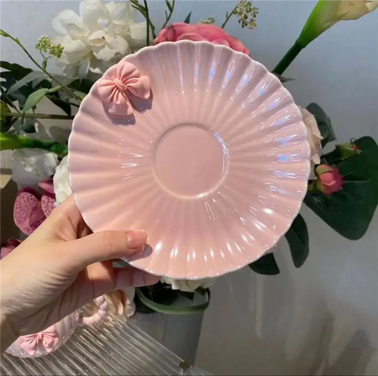 Pastel Bowknot Ribbed Teacup
