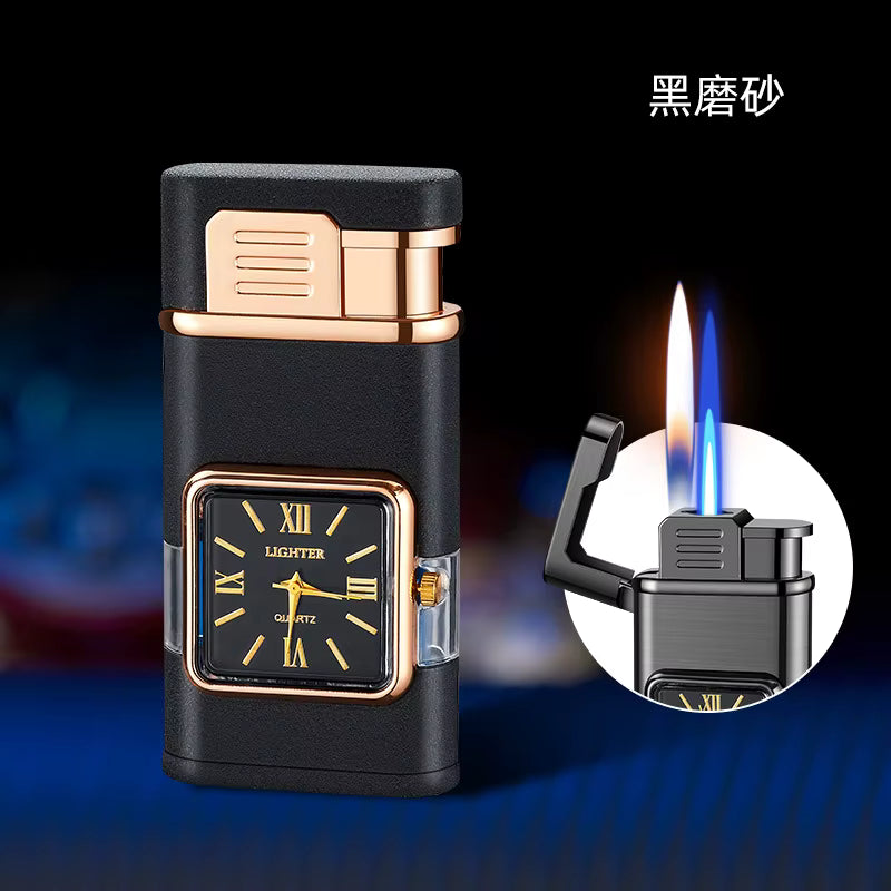 Dual Flame Built-in Watch Butane Gas Lighter