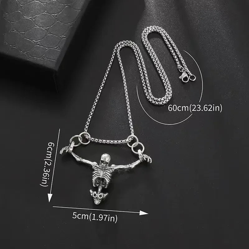 Silver Skeleton Pendant Chain Necklace