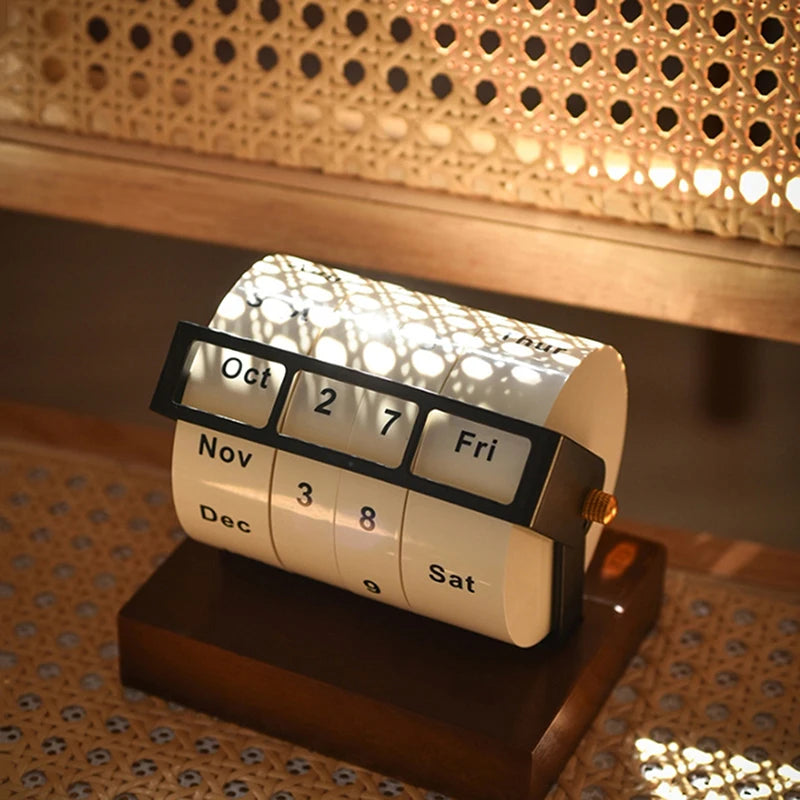 Mid-Century Rotating Wooden Perpetual Desk Calendar