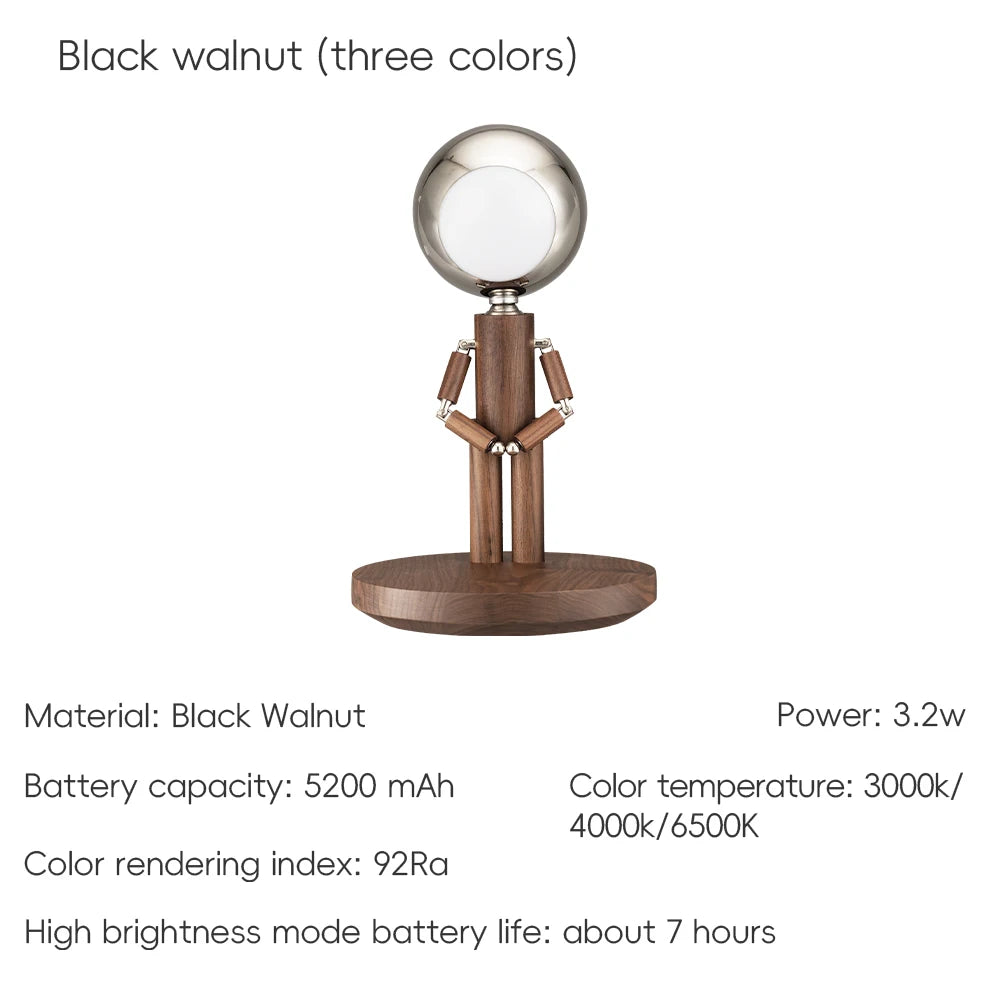 Lunar Robot Astronaut Wooden Table Lamp