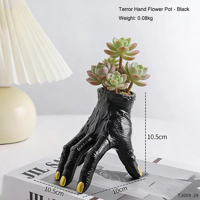 Nightcrawl Gothic Hand Ceramic Planter Pot