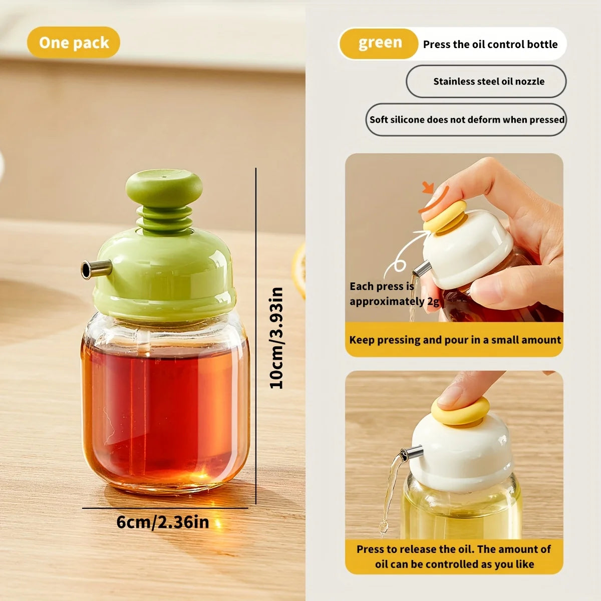 Press Easy Glass Oil Sauce Dispenser Bottle
