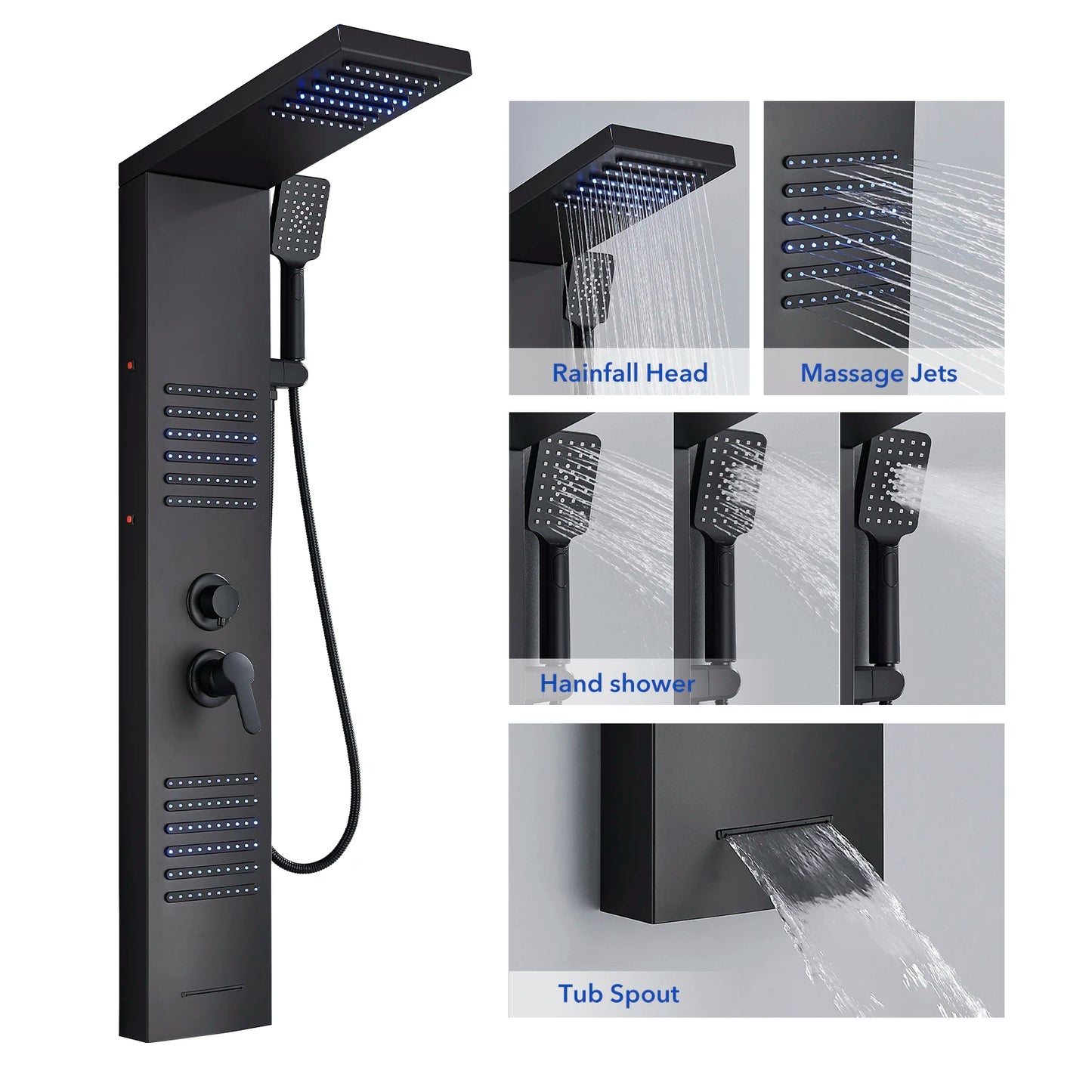 Rainfall Multi-Jet Panel Adjustable Pressure Shower Set