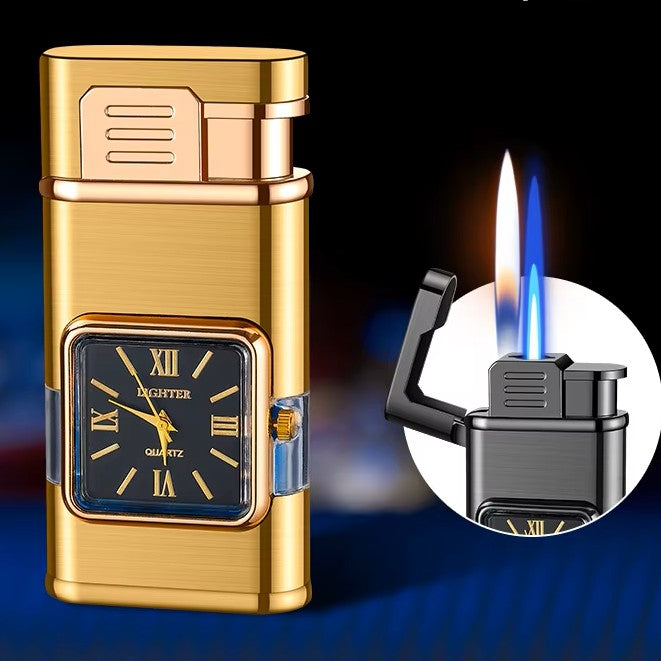 Dual Flame Built-in Watch Butane Gas Lighter