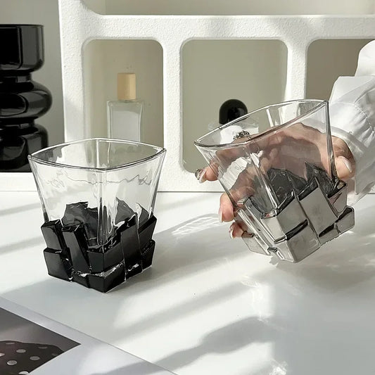 Geometric Onyx Base Glass Cup