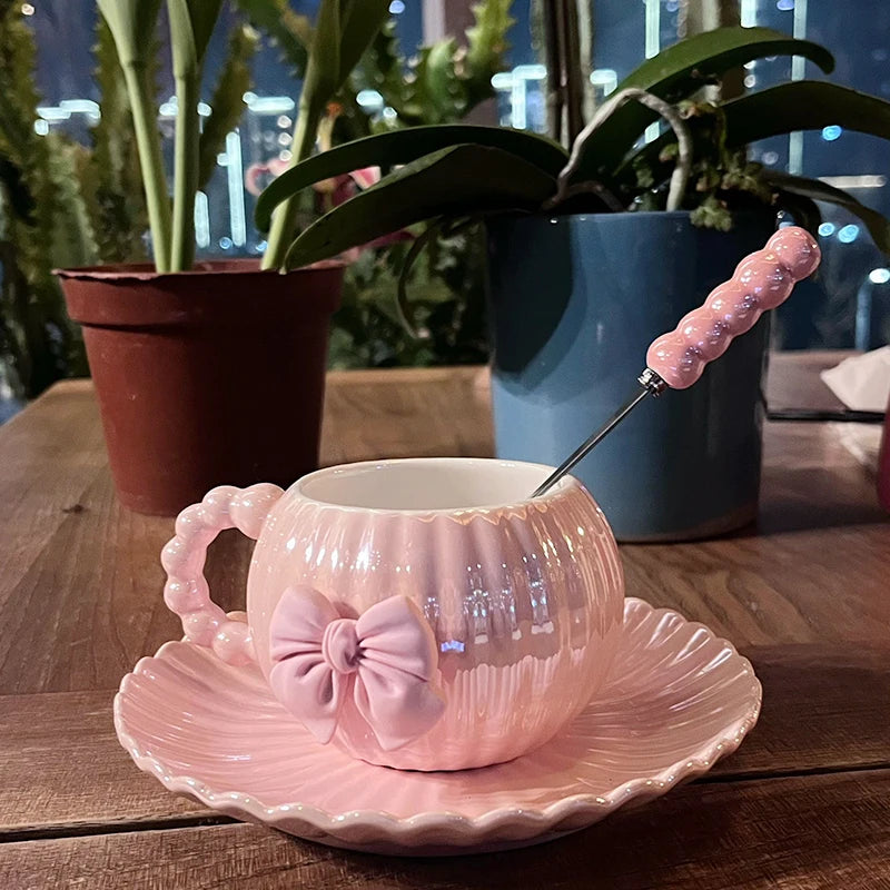 Pastel Bowknot Ribbed Teacup