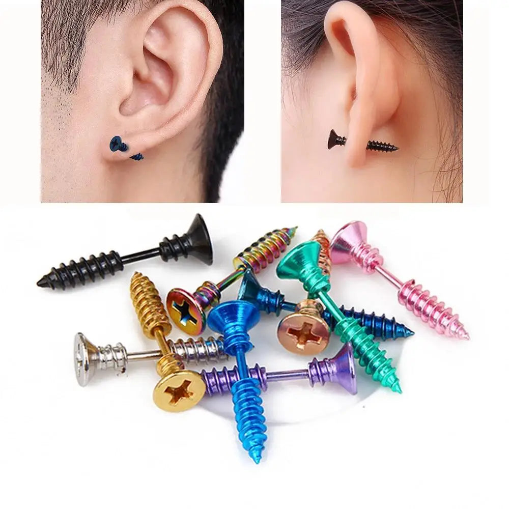 Realistic Screw Industrial Steel Earrings