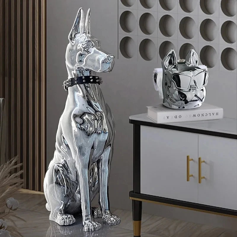 Shiny Doberman Elegant Floor Sculpture