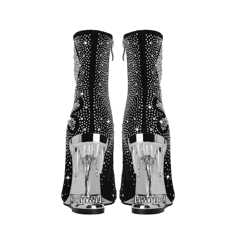 Tiger Gleam Rhinestone Skull High Heel Shoes
