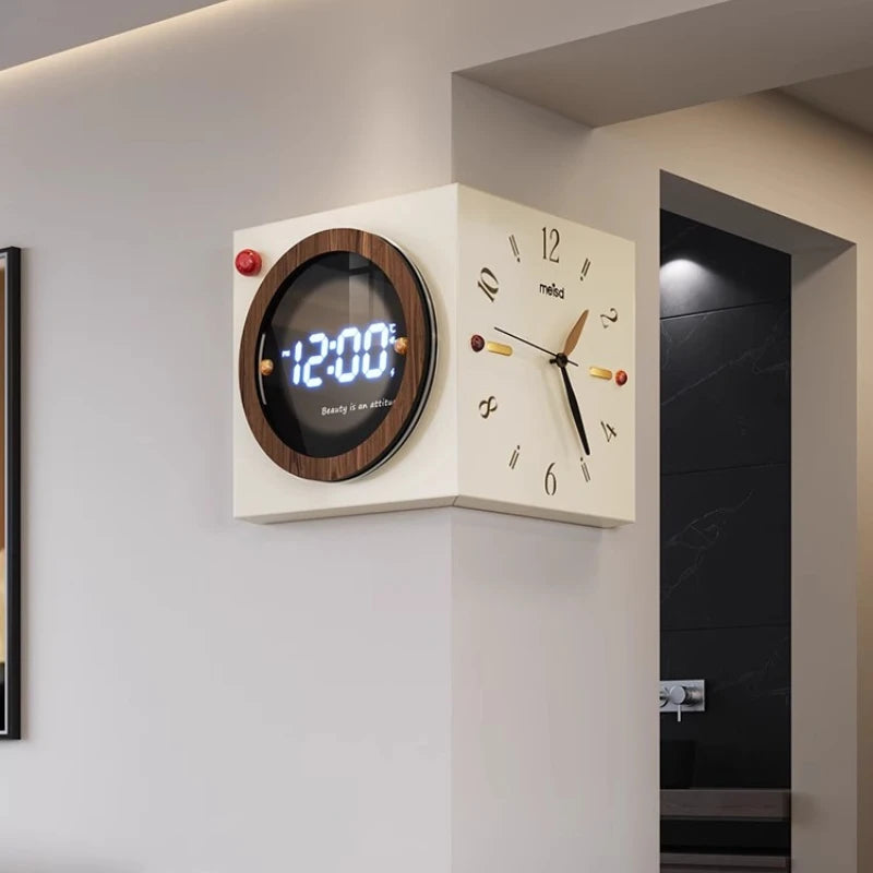 Corner-Split Dual Display Minimal Wall Clock