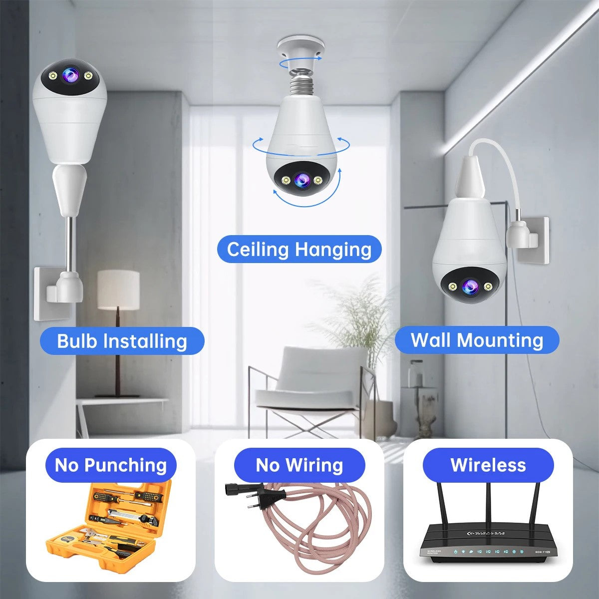 Fisheye Mini WiFi Bulb Security Camera