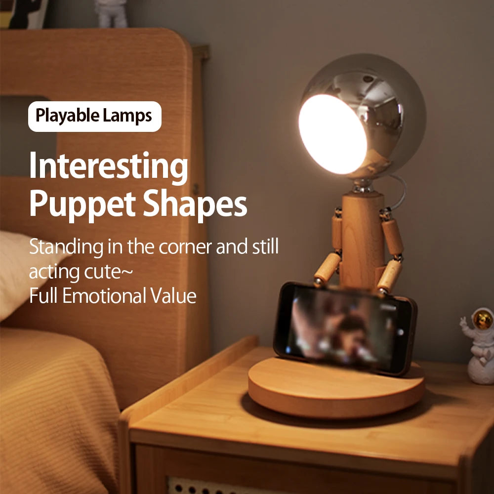 Lunar Robot Astronaut Wooden Table Lamp
