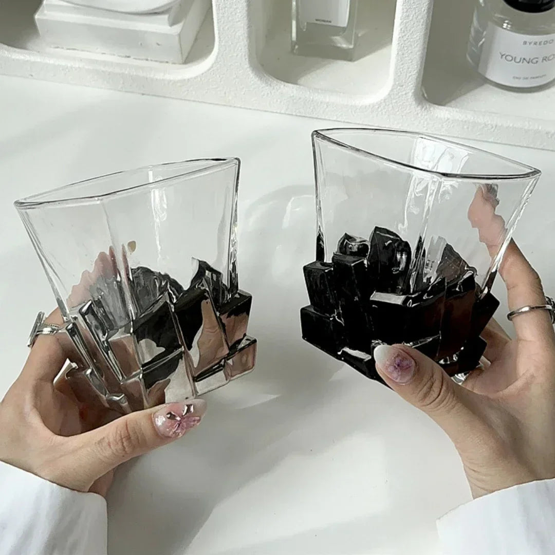 Geometric Onyx Base Glass Cup