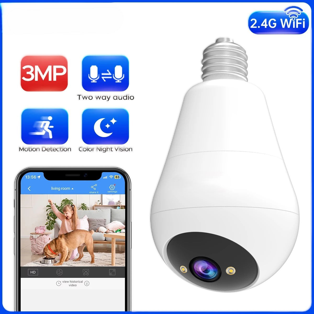 Fisheye Mini WiFi Bulb Security Camera