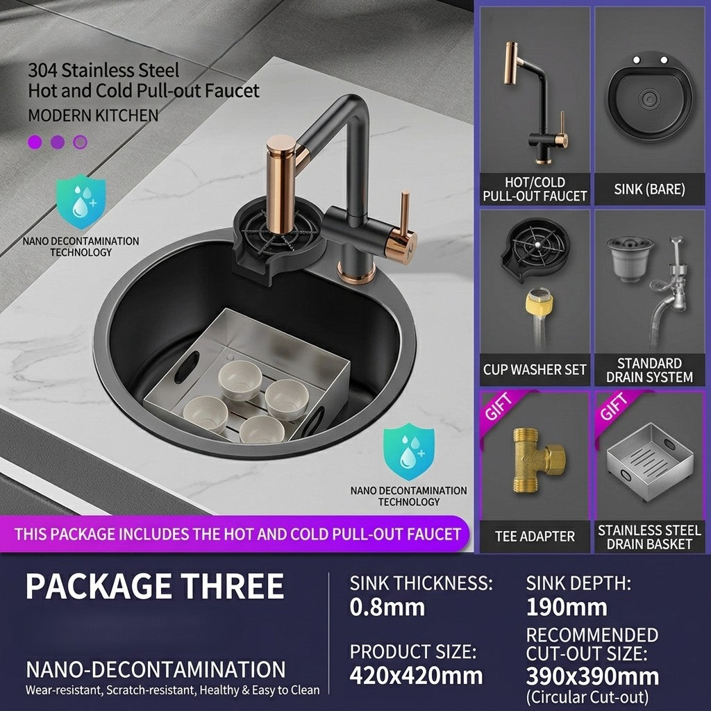 Orbico Deep-Basin Round Stainless Steel Kitchen Sink
