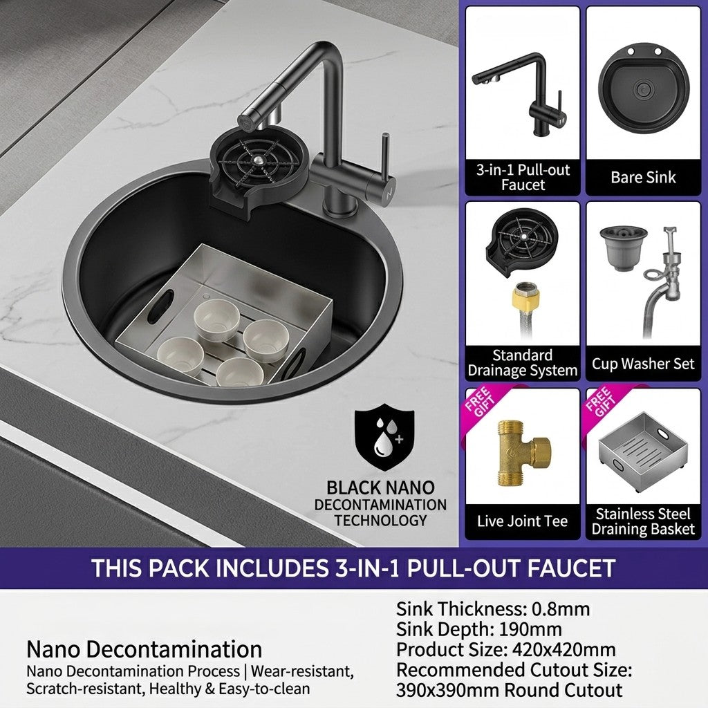 Orbico Deep-Basin Round Stainless Steel Kitchen Sink