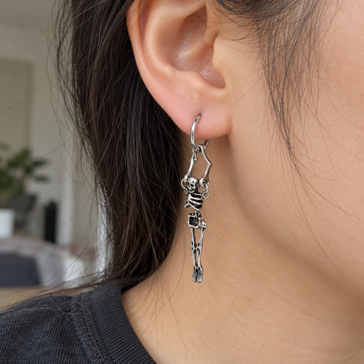Hanging Skeleton Hoop Earring