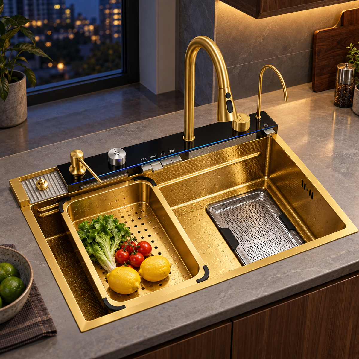 Golden Flow Waterfall Kitchen Workstation Sink